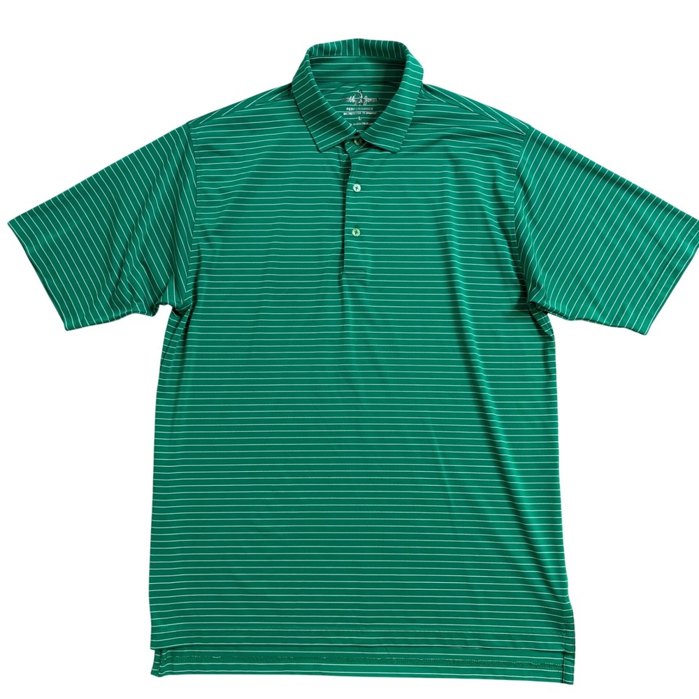 Bobby Jones Performance Mens Large Green Striped Golf Polo Shirt Short Sleeve